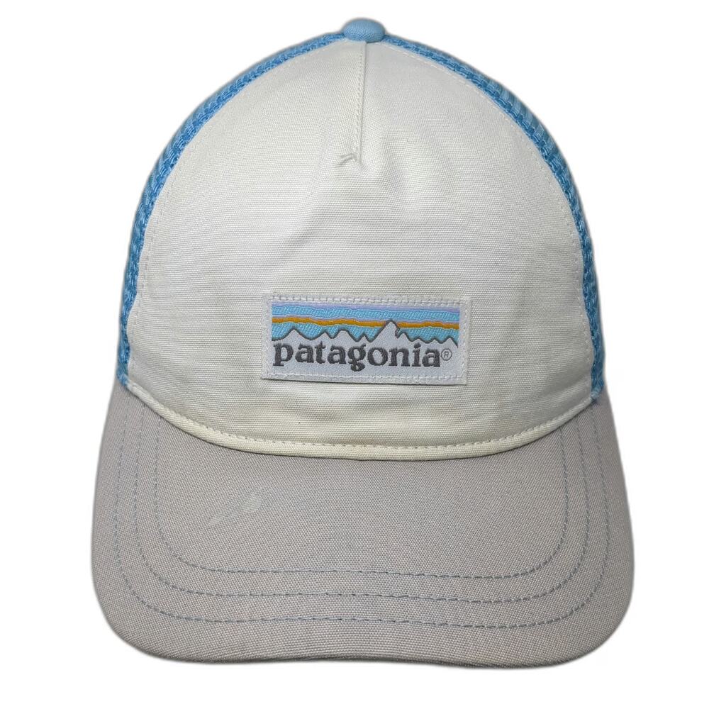 Patagonia Trucker Hat White Blue Gray One Size Mesh Back Snapback Mountain Logo